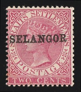 MALAYA - Selangor: 1885 QV Straits 2c SG type 30. with CERTIFICATE. RARE!