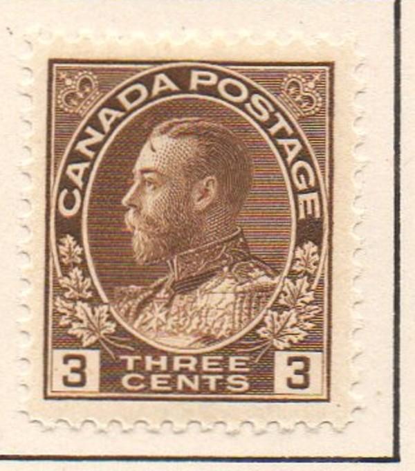 Canada Sc 108 1918 3 c brown GV Admiral issue stamp mint