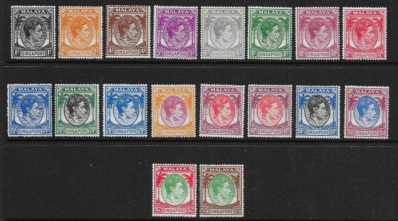 SINGAPORE SG16/30 1949-52 DEFINITIVE SET p17½x18 MTD MINT