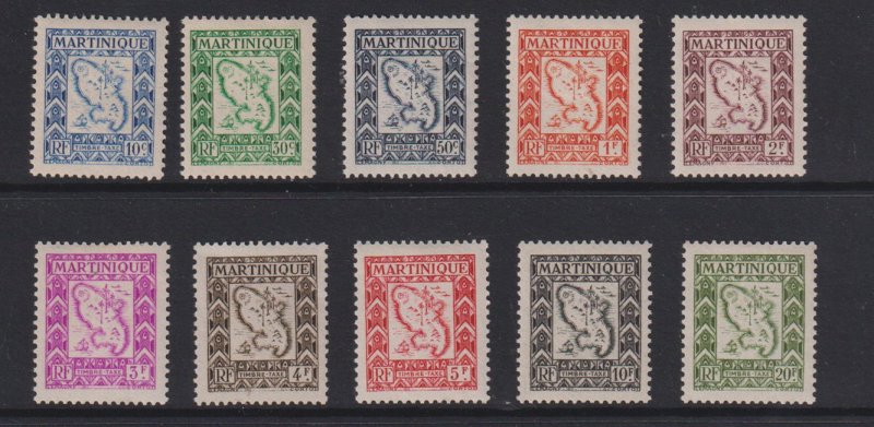 Martinique   #J37-J46 MH  1947  postage due  .  map