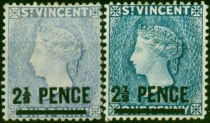 St Vincent 1890-93 2 1/2d on 1d Both Shades SG55 & 55a Fine MM