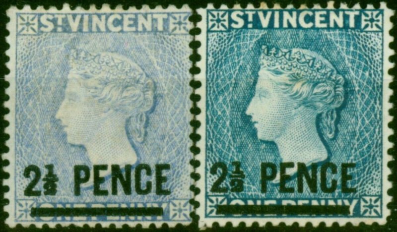 St Vincent 1890-93 2 1/2d on 1d Both Shades SG55 & 55a Fine MM