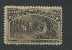 1893 US Stamp #237 10c Mint Hinged F/VF Original Gum Catalogue Value $90