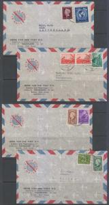 NETHERLANDS SURINAM 1955-56 FOUR AIR COVERS TO BIEL, SWITZERLAND RATED 22.5c 