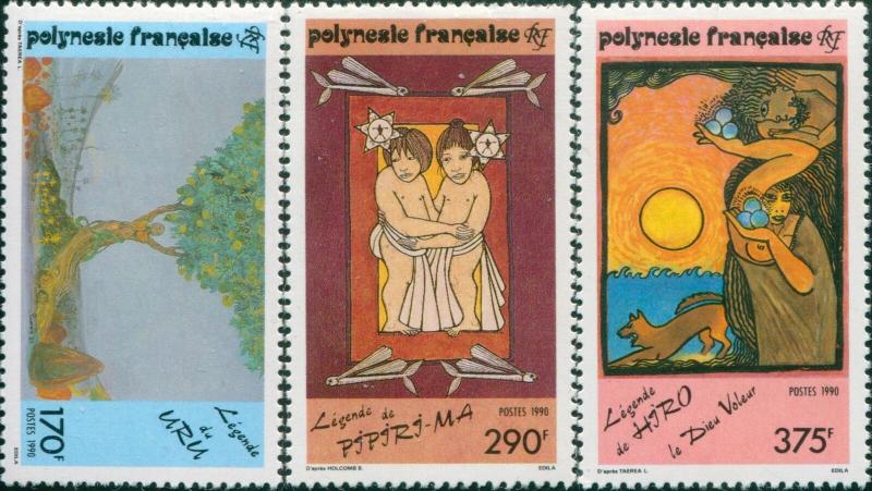 French Polynesia 1990 Sc#549-551,SG599-601 Polynesian Legends set MNH/MLH