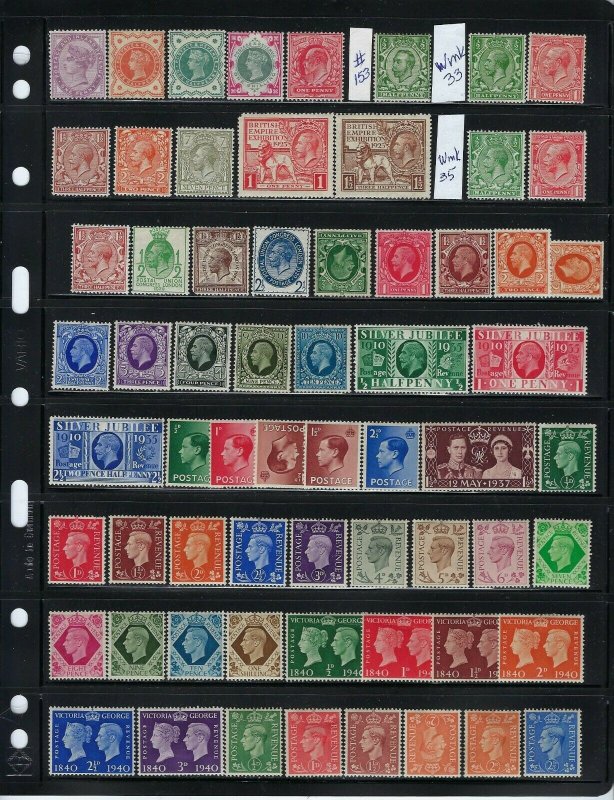 GREAT BRITAIN - 120 STAMPS SCOTT #89 TO # 287-SOME OFFICES/ BOB- MINT HINGED/LH