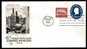 U542 2 1/2c George Washington Emb. Envelope FDC Artcraft cachet May 28, 1960