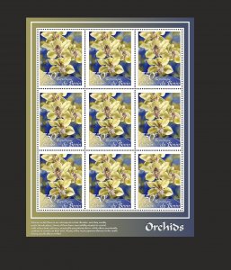 Stamps.  Flowers, orchids,  Benin 2022 year , sheet 9 stamps perforated