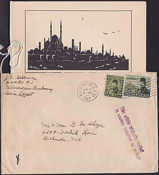 EGYPT 1949 Diplomatic mail cover cancelled on arrival in Washington.........6936