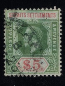 Straits Settlements Scott 171 Used  5$ KGV Green and Brown Orange wmk 3, die 1