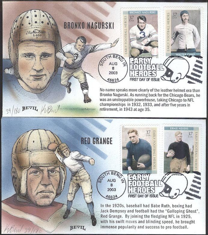 #3808-11 Early Football Heroes Bevil FDC Set