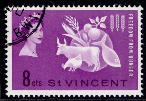 ST. VINCENT QEII SG204, 1963 8c freedom for hunger, FINE USED.