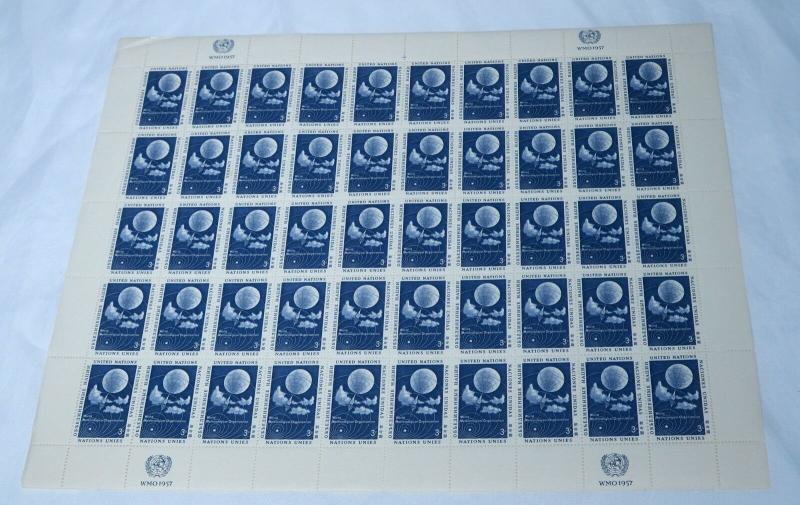 UNITED NATIONS Weather Balloon Postage Full sheet of 50 Stamps 1957 MINT NH OG