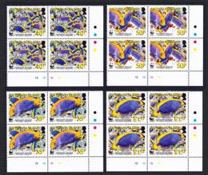 Ascension WWF Resplendent Angelfish 4 Bottom Right Corner Blocks SG#962-965