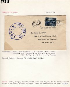 HAITI First Flight Cover ST LUCIA Air 1930 *NYRBA* Premier Vol Cachet RARE EP515