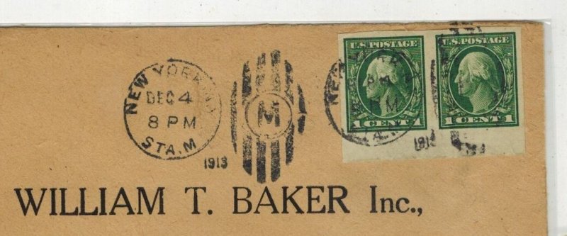 1913 NEW YORK STATION M #408 BOTTOM IMPERFORATE PAIR