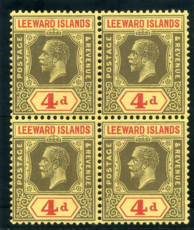 Leeward Islands 1924 KGV 4d black & red/pale yellow block MNH. SG 70. Sc 73.