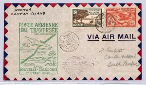 France NEW CALEDONIA Air FIRST FLIGHT PAN-AM CLIPPER Canton Is. 1940 Cover YF84