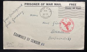 1941 German POW Prisoner of War Camp F Canada Letter Cover To Bremen Germany