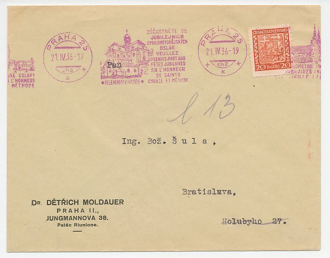 Cover / Postmark Czechoslovakia 1936 St. Cyril - St. Methodius - Velehrad