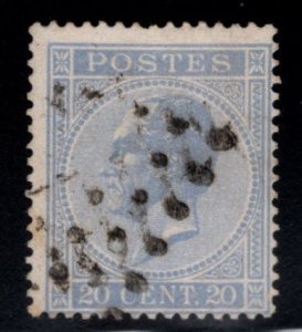 BELGIUM Scott 19 used 1867 20c  perf 15  stamp