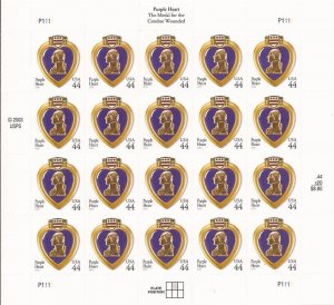 US Stamp 2009 44c Purple Heart - 20 Stamp Sheet - Scott #4390