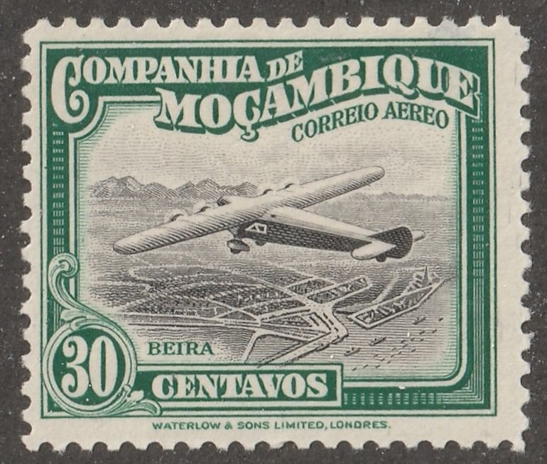 Mozambique company, stamp,  Scott#c4,  mint,  hinged,  plane, 30 cents