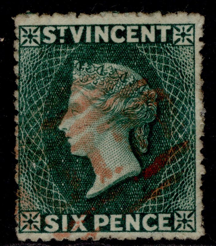 ST. VINCENT QV SG19b, 6d deep blue-green, FINE USED. Cat £55. PERF about 15