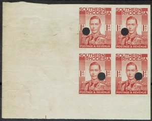 SOUTHERN RHODESIA 1937 KGVI 1D IMPERF PROOF BLOCK MNH **