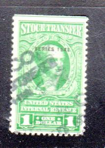 #RD127   $1.00    STOCK TRANSFER REVENUE STAMP  SERIES 1942       USED      b
