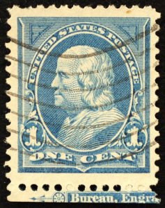 U.S. Used Stamp Scott #247 1c Franklin, Jumbo. BEP Imprint. Choice!