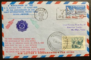 1959 McAllen USA Airmail cover To Reynosa Mexico Rocket Mail Flight 23 Years D