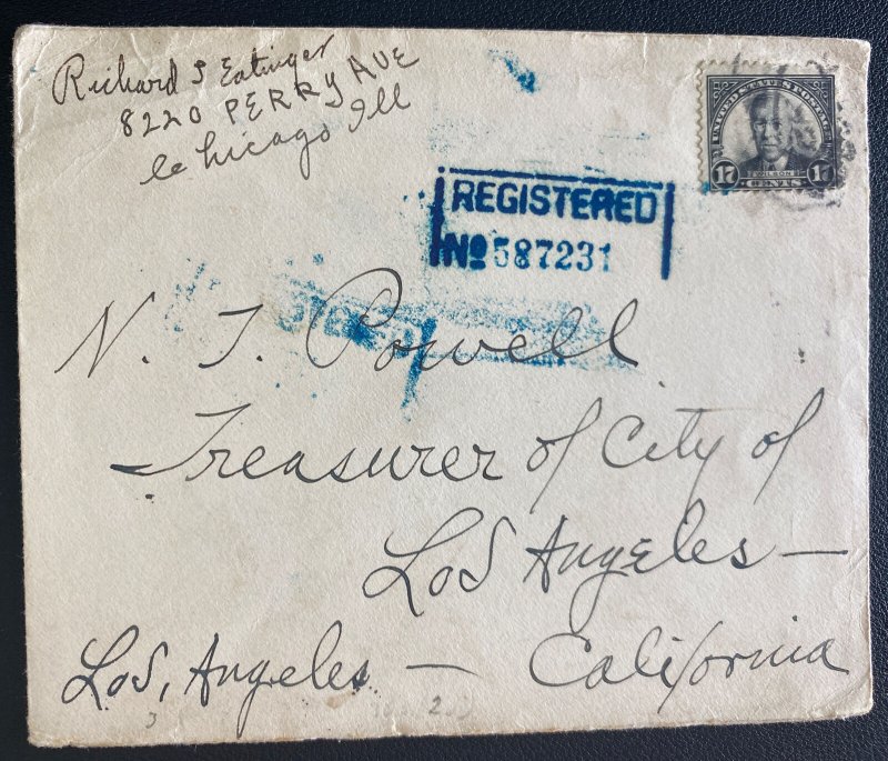1928 Chicago IL Usa Registered Cover Los Angeles CA