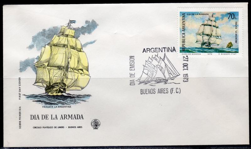 Argentina 1973 Sc#1006 Navy Day Frigate La Argentina/Ship Official FDC