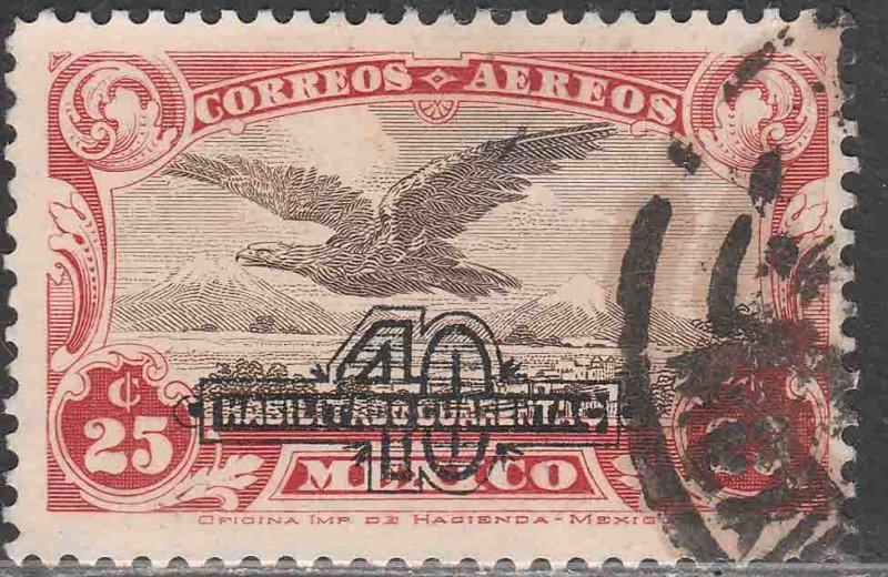 MEXICO C47, 40¢ on 25¢ SURCHARGED EAGLE IN FLIGHT, USED. VF. (1232)