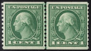 US #452 1c Green Washington Coil GUIDE LINE Pair MINT NH SCV $160