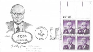 1960 FDC, #1161, 4c Robert A. Taft Artmaster, plate block of 4