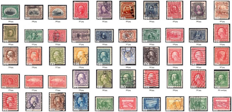 Lot of 343 US Stamps. No Duplicates. Cat Value $8800.00