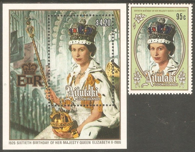 AITUTAKI Sc# 392 - 393 MNH FVF Set 1 + SS Queen Elizabeth II QEII