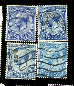 GREAT BRITAIN 163 (4) USED DIFF SHADES FVF Cat $18