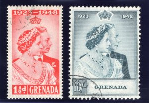 Grenada 1948 KGVI Silver Wedding set complete VFU. SG 166-167. Sc 145-146