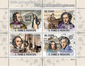 Sao Tome & Principe 2009 ☀  Music / Composer - Felix Mendelssohn ☀ MNH**