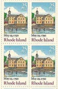 1990 Rhode Island Statehood Block of 4 25c Postage Stamps, Sc#2348, MNH, OG