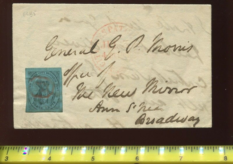 Scott 6LB5b US City Despatch Post Stamp Tied to 1844 Cover w/PF Cert (6LB5-PF3)