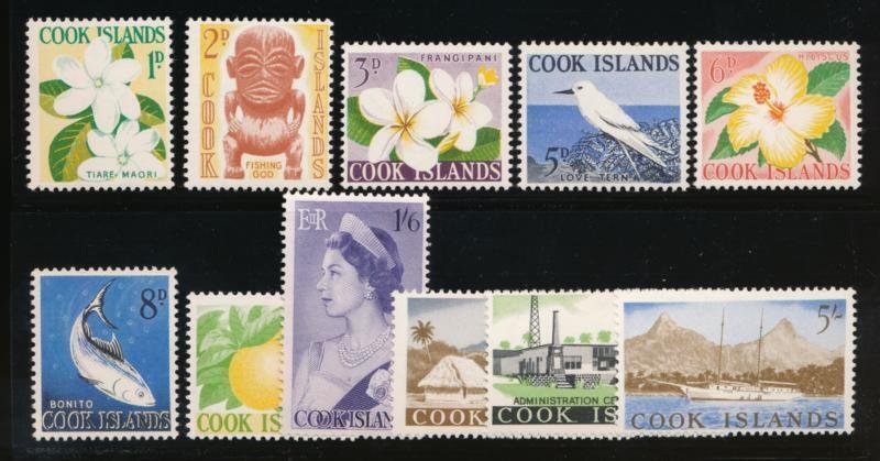 COOK ISLANDS 148-158 MINT F-VF LH QEII BIRDS FLOWERS FISH 