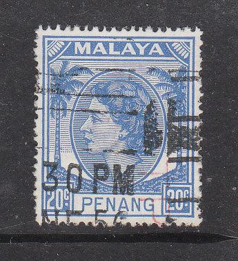 Malaya Penang 1954 Sc 37 QEII 20c Used