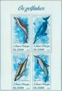 M1626 - S TOME & PRINCIPE, ERROR, 2013, MISPERF SHEET: Dolphins