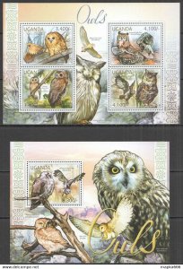 2012 Uganda Owls Birds Fauna #2795-8+Bl376 ** Ug059