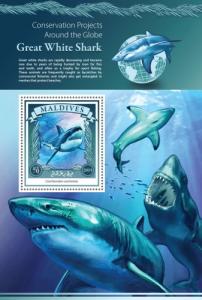 MALDIVES 2015 SHEET GREAT WHITE SHARKS MARINE LIFE mld15910b