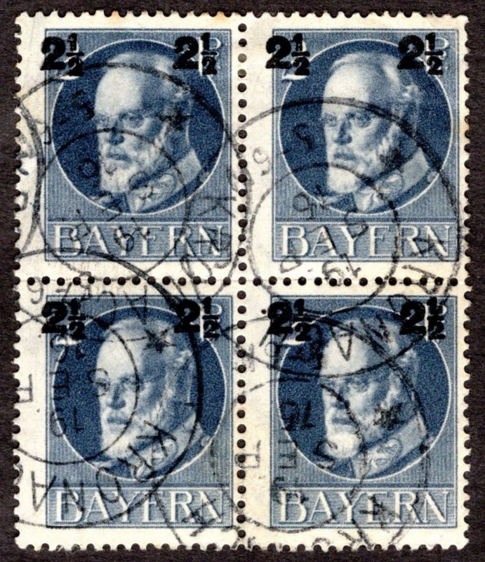 1916, Germany Bavaria 2 1/2pf, Used  block of 4, Sc 115